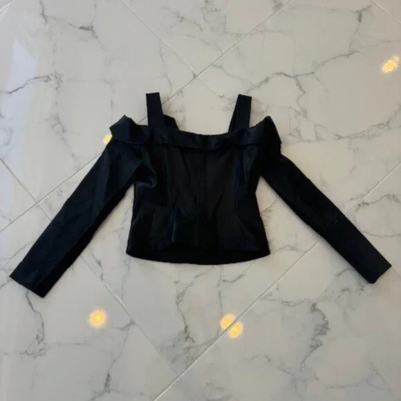 NWT BCBGMAXAZRIA Clyde Faux Leather Moto Jacket Top in Black XS - Picture 5 of 7